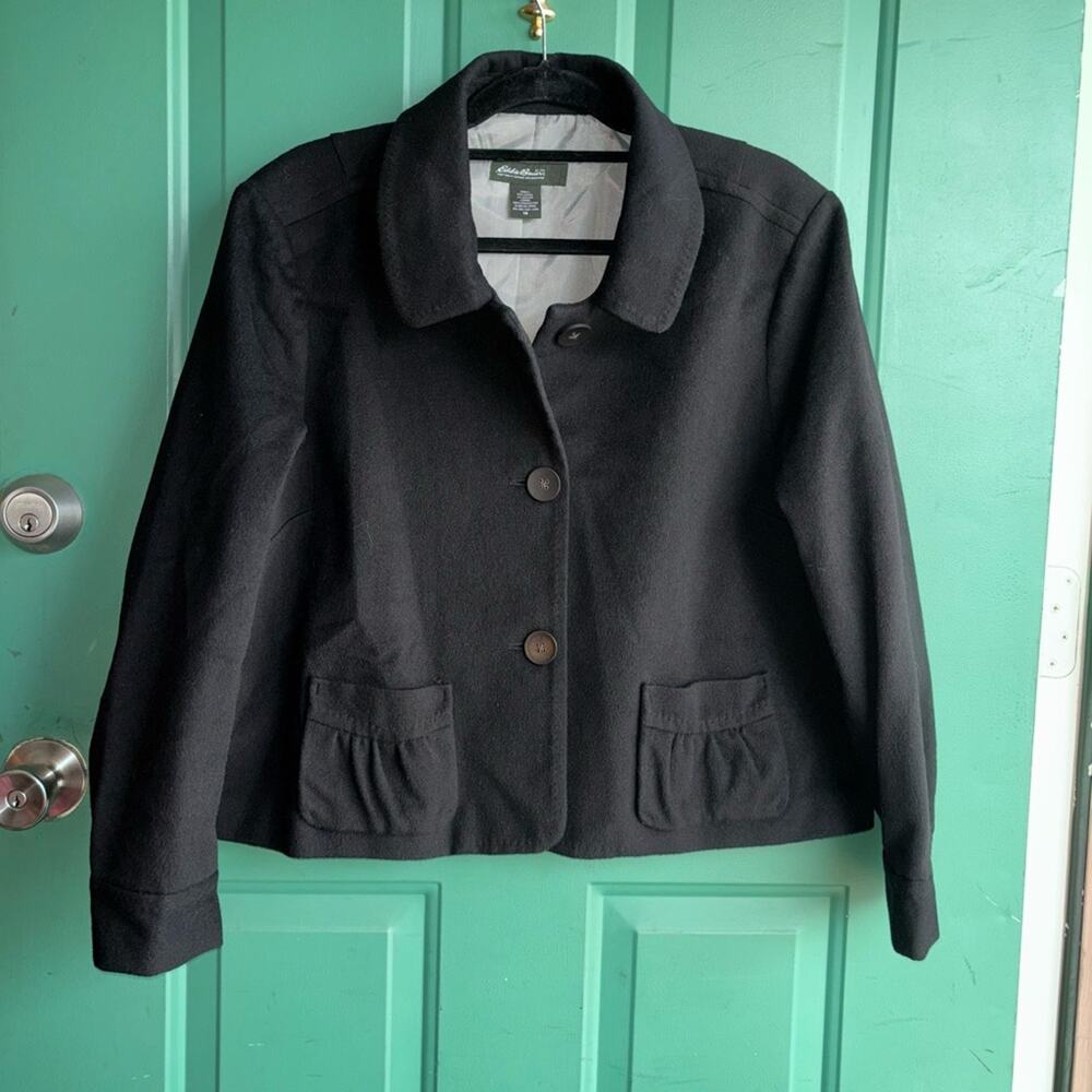 Eddie Bauer 95% wool Women's Classic Black Pea Coat excellent condition